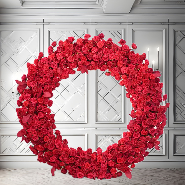 red circular flower arch rental