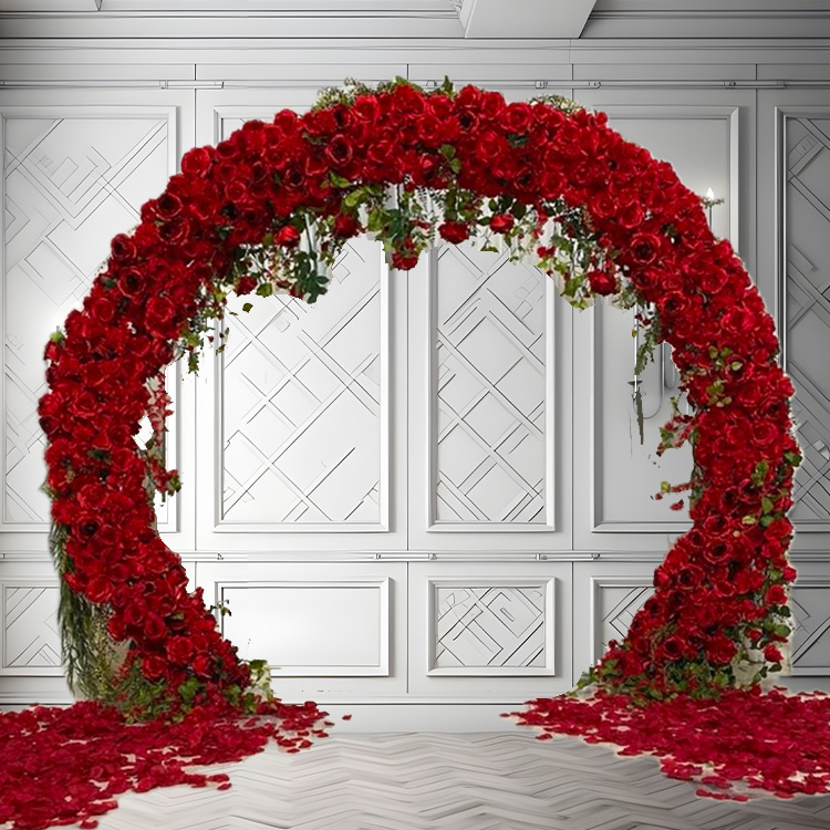 red half circle flower arch rental